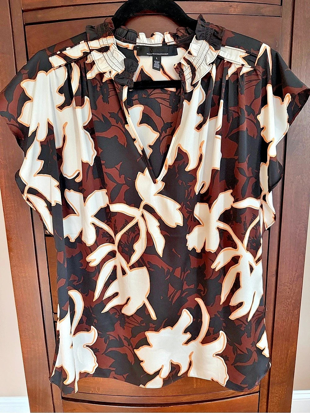 WHBM Floral Blouse in Black & White Like New